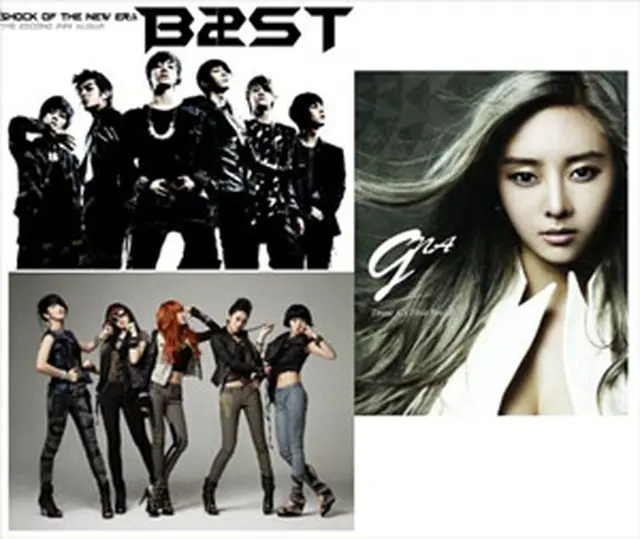 （左上から時計まわりに）＜BEAST＞、Gina、＜4Minute＞