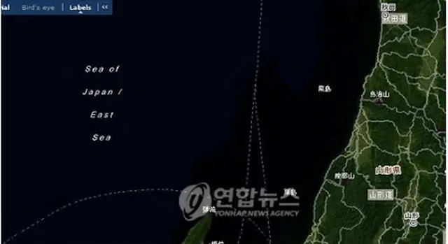 東海（Ｅａｓｔ　Ｓｅａ）と日本海（Ｓｅａ　ｏｆ　Ｊａｐａｎ）を併記しているナショナルジオグラフィックのインターネット地図サービス＝（聯合ニュース）