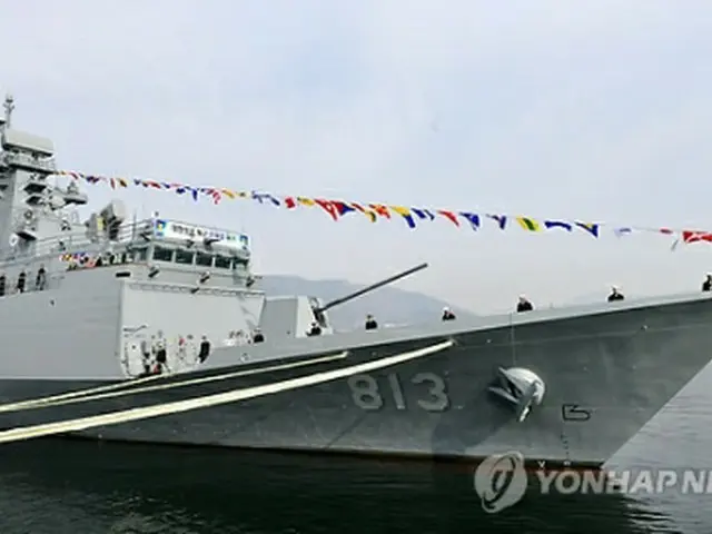 次期護衛艦「全北」＝５日、昌原（聯合ニュース）