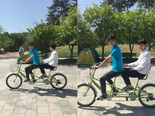 韓国男性グループ「JYJ」ユチョンが“カップル自転車”写真を公開し話題だ。（提供:OSEN）