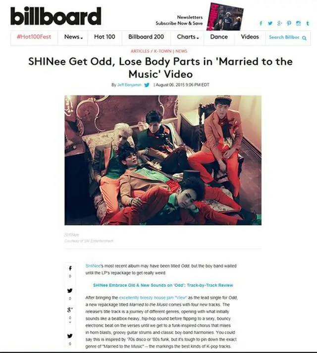 人気グループ「SHINee」の新曲「Married To The Music」が、米国の音楽専門メディアであるビルボードでスポットを浴びた。（提供:OSEN）