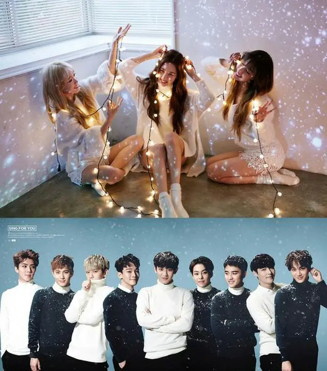 韓国アイドルグループ「EXO」の「Sing For You」、ガールズグループ「テティソ」の「Dear Santa」のMVが12月の米国及び全世界で最も見られたK-POP MV 1、2位に入り話題だ。（提供:OSEN）