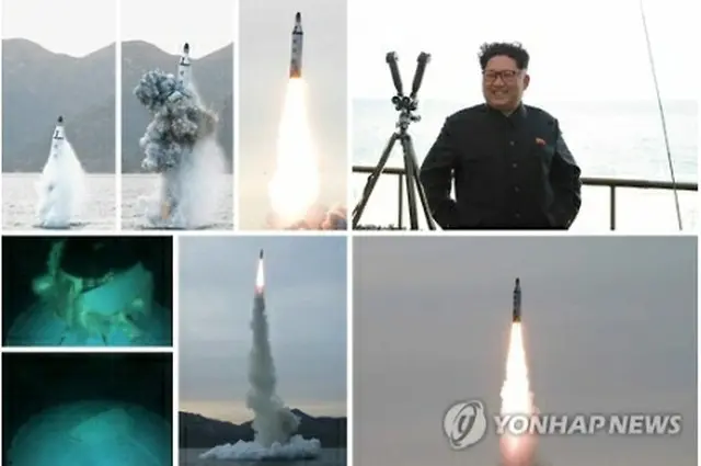 北朝鮮が公開したＳＬＢＭ発射実験＝２４日、ソウル（聯合ニュース）≪韓国国内でのみ使用。転載・転用禁止≫