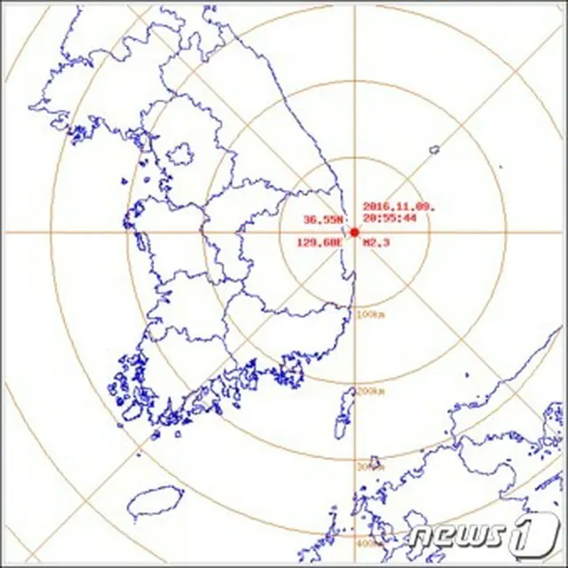 9日午後8時55分ごろ、韓国東部の慶尚北道（キョンサンプクト）盈徳（ヨンドク）郡から北東26kmの沖を震源とするマグニチュード2.3の地震が起きた。（提供:news1）