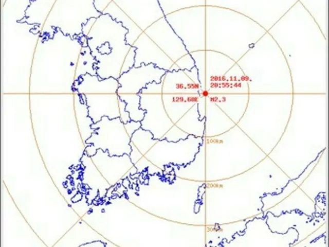 9日午後8時55分ごろ、韓国東部の慶尚北道（キョンサンプクト）盈徳（ヨンドク）郡から北東26kmの沖を震源とするマグニチュード2.3の地震が起きた。（提供:news1）