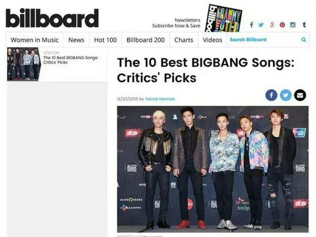 米国ビルボードが「BIGBANG」が過去10年間に発表した数多くのヒット曲の中から「最高の10曲」を厳選し発表した。（提供:OSEN）