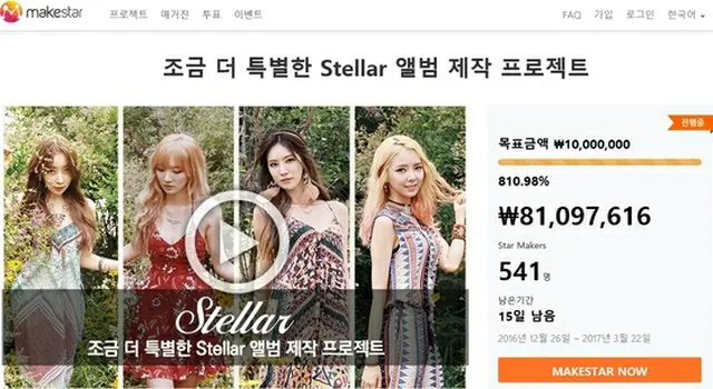 「STELLAR」、グローバルファンの後押しでプロジェクト800%超えを達成（提供:news1）