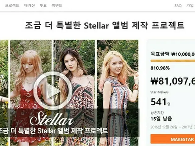 「STELLAR」、グローバルファンの後押しでプロジェクト800%超えを達成（提供:news1）