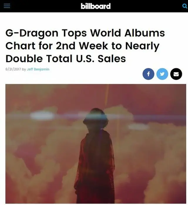 「BIGBANG」G-DRAGON（28）が韓国のソロ歌手としては初めて、米ビルボードのワールドアルバムチャート（Top World Albums Chart）で2週連続1位を獲得した。（提供:OSEN）