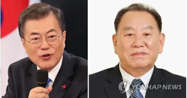 文大統領（左）と金英哲・党副委員長＝（朝鮮中央通信＝聯合ニュース）