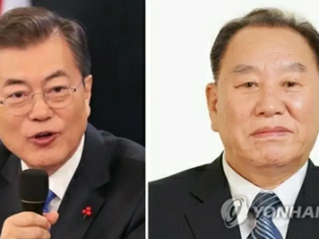 文大統領（左）と金英哲・党副委員長＝（朝鮮中央通信＝聯合ニュース）