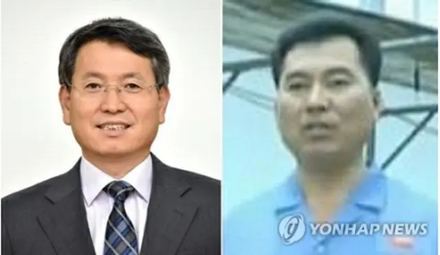 韓国首席代表の柳光守（リュ・グァンス）山林庁次長（左）と北朝鮮の団長の金城浚（キム・ソンジュン）国土環境保護省山林総局副総局長＝（聯合ニュース）