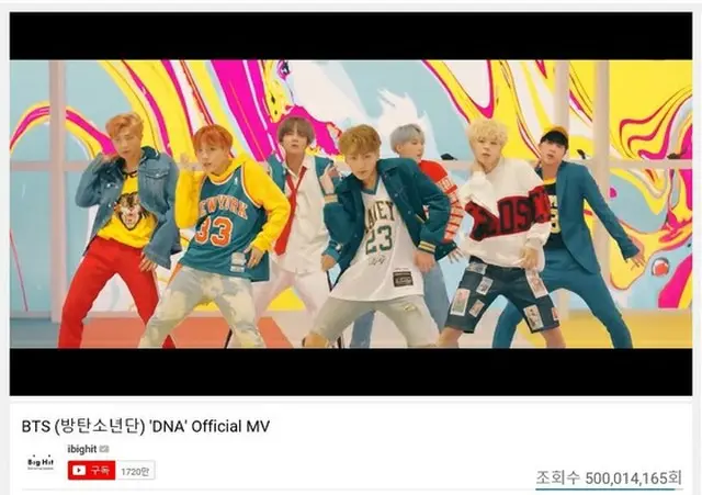 「防弾少年団」の「DNA」MV、韓国グループ初の5億ビュー突破！（提供:news1）