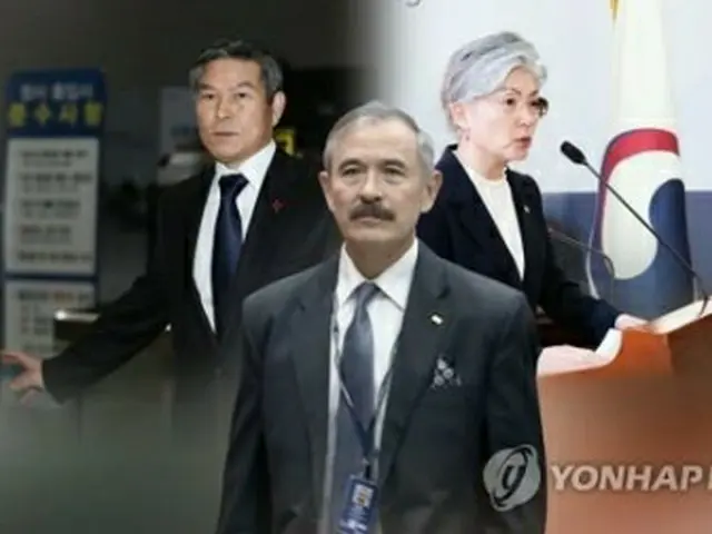 （左から）韓国国防部の鄭長官、ハリス駐韓米国大使、韓国外交部の康長官（コラージュ）＝（聯合ニュース）