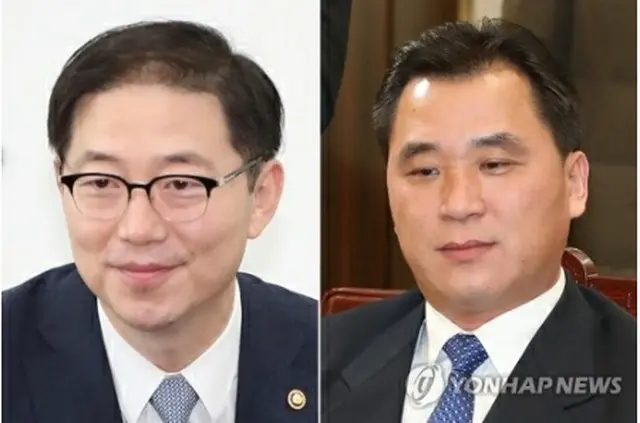 南北共同連絡事務所韓国側所長の千海成氏（左）と北朝鮮側所長代理の黄忠誠氏（資料写真）＝（聯合ニュース）