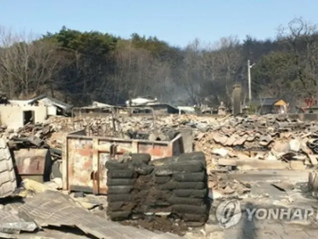 山火事は大きな被害をもたらした。高城郡内の様子＝5日、高城（聯合ニュース）