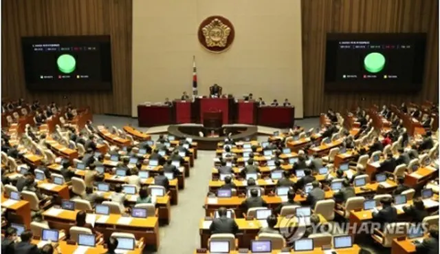 韓国国会は本会議で補正予算案を可決した＝17日、ソウル（聯合ニュース）