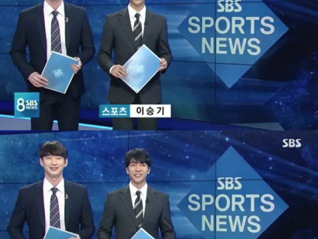 “万能エンターテイナー”イ・スンギ、「SBS 8 ニュース」スポーツコーナーにサプライズ出演。右がイ・スンギ。（提供:OSEN）