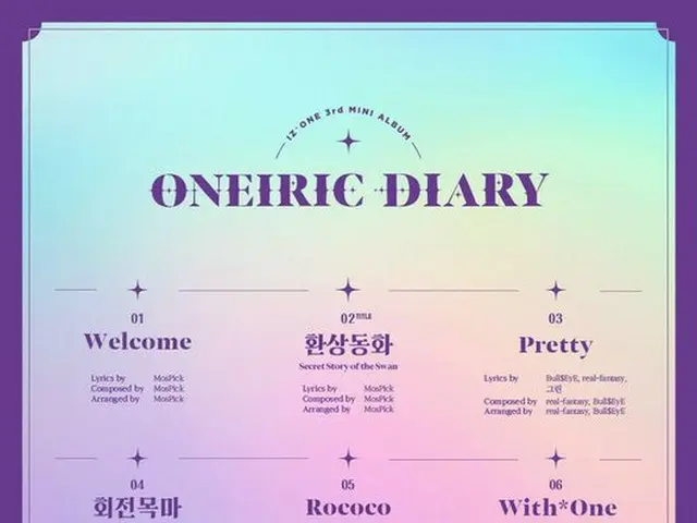 「IZ*ONE」が8日0時、公式SNSとホームページを通じて3rdミニアルバム「Oneiric Diary」トラックリストの画像を掲載した。（提供:OSEN）