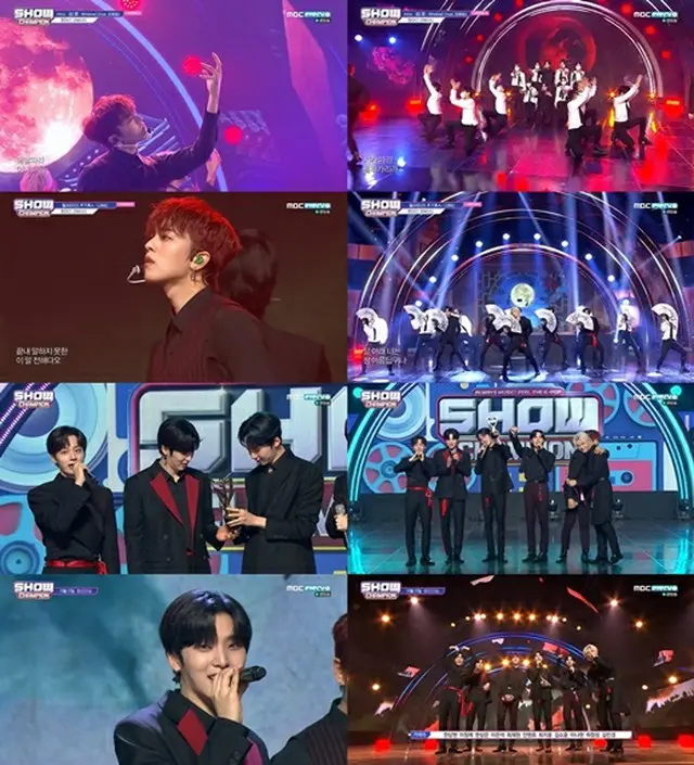 グループ「ONEUS」が「SHOW！CHAMPION」で初の音楽番組1位のトロフィーを獲得した。（画像提供:wowkorea）