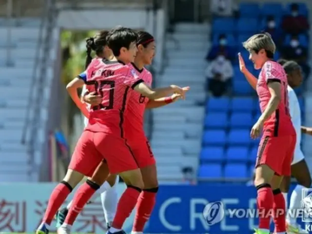 ３日、フィリピンとの準決勝で得点をあげ喜ぶ韓国代表（大韓サッカー協会提供）＝（聯合ニュース）≪転載・転用禁止≫