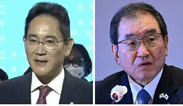 韓国サムスン電子の李在鎔副会長（左）と経団連の十倉雅和会長（住友化学株式会社会長）（画像提供:wowkorea）