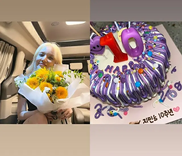 「AOA」脱退のジミン、デビュー10周年を祝うカラフルケーキ＆花束を公開（画像提供:wowkorea）