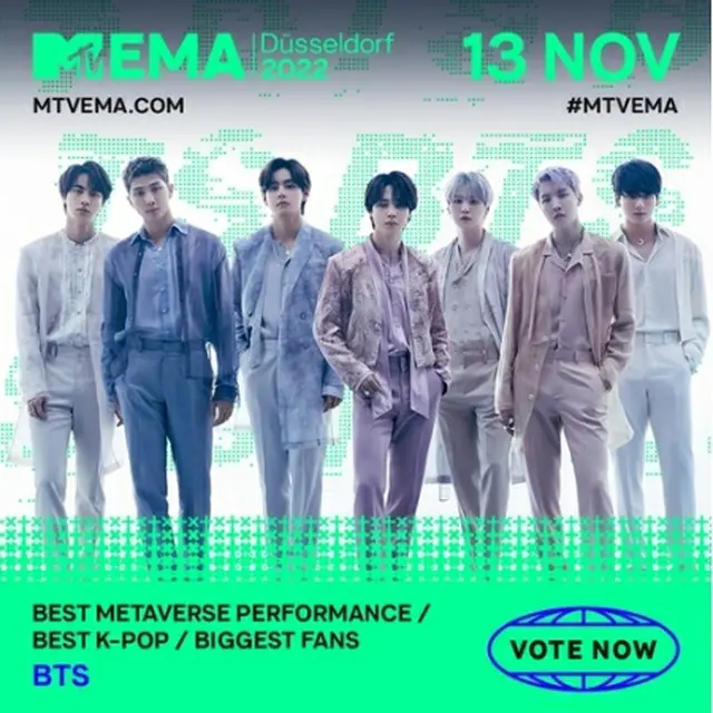 BTSが「2022　MTV　EMA」の3部門にノミネートされた（MTV　EMA提供）＝（聯合ニュース）≪転載・転用禁止≫