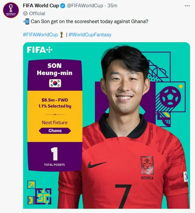 ＜カタールW杯＞FIFA公式ツイートでソン・フンミンに注目、「きょうガーナ相手に得点？」（画像提供:wowkorea）