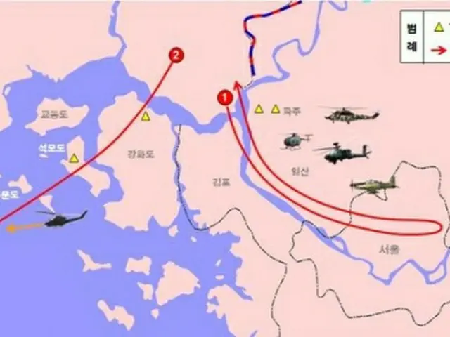 韓国領空を侵犯した北朝鮮無人機の航跡（国会国防委員会提供）＝（聯合ニュース）≪転載・転用禁止≫