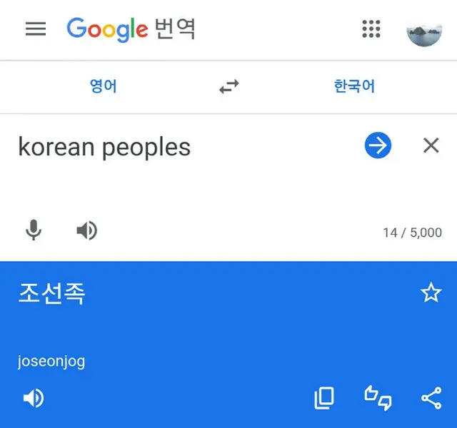 グーグル翻訳で「korean peoples」検索すると「朝鮮族」？韓国教授「直ちに是正を」（画像提供:wowkorea）