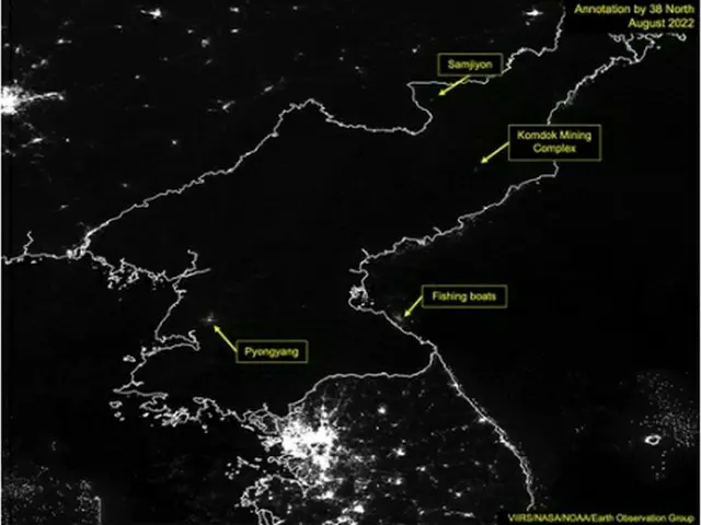 衛星写真による北朝鮮の夜間のイメージ（３８ノース提供）＝（聯合ニュース）≪転載・転用禁止≫