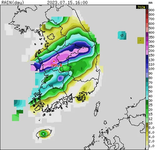 朝鮮半島で帯状の集中豪雨…各地の累積降水量詳報＝韓国（画像提供:wowkorea）