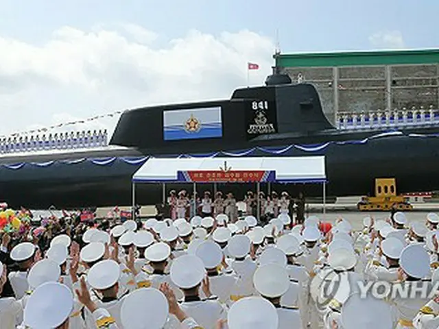 北朝鮮の朝鮮中央通信が報じた戦術核攻撃潜水艦の進水式＝（朝鮮中央通信＝聯合ニュース）≪転載・転用禁止≫