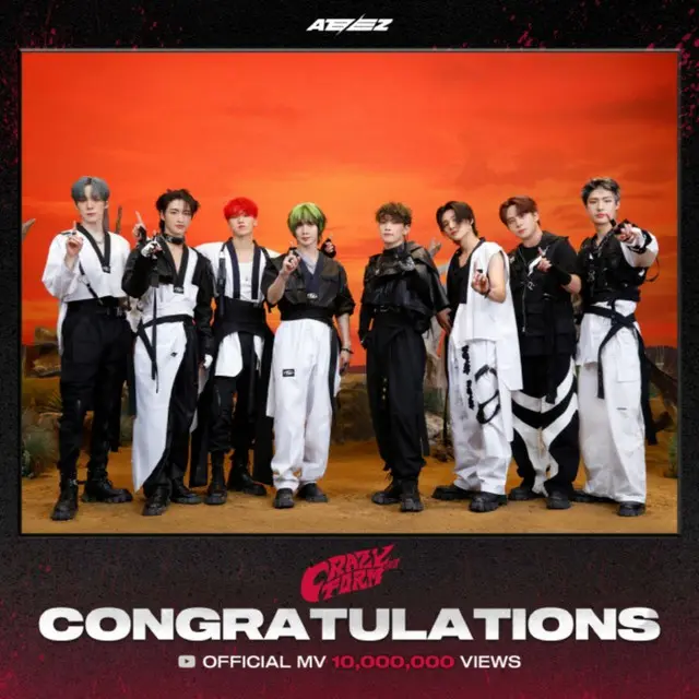 「ATEEZ」、新曲「Crazy Form」のMVが公開7時間でYouTube1,000万ビュー突破