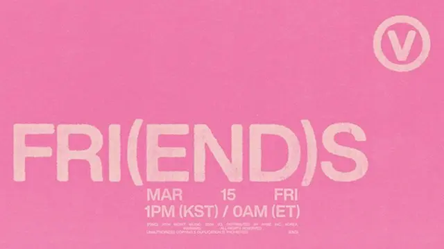 Ｖの新曲「ＦＲＩ（ＥＮＤ）Ｓ」が１５日にリリースされる（ビッグヒットミュージック提供）＝（聯合ニュース）≪転載・転用禁止≫