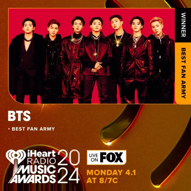 「BTS（防弾少年団）」、米「iHeart Radio Music Award」で「ベストファンARMY」受賞... J-HOPE&Vもソロで受賞