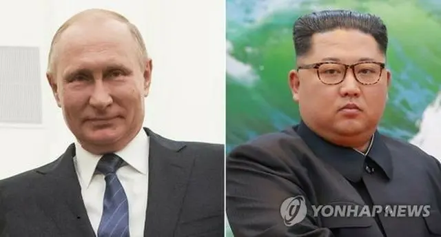 プーチン大統領（左）と北朝鮮の金正恩（キム・ジョンウン）国務委員長（朝鮮労働党総書記）＝（ＥＰＡ、朝鮮中央通信＝聯合ニュース）≪転載・転用禁止≫