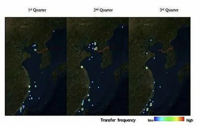 昨年、海上で積み荷を移し替えて密輸する北朝鮮の「瀬取り」が確認された地点（国連安保理専門家パネルの報告書より）＝（聯合ニュース）≪転載・転用禁止≫