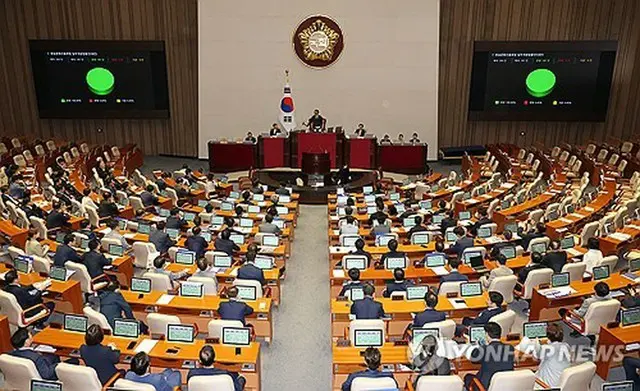 国会本会議で「放送４法」改正案がすべて可決された＝２９日、ソウル（聯合ニュース）