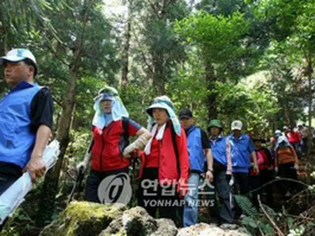 世界遺産の洞窟群、拒文岳一帯をトレッキングする島民と観光客＝（聯合）