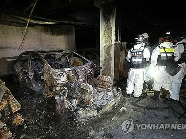 火災は１日午前に仁川市にあるマンションの地下駐車場に止まっていた「ＥＱＥ」から発生した＝（聯合ニュース）