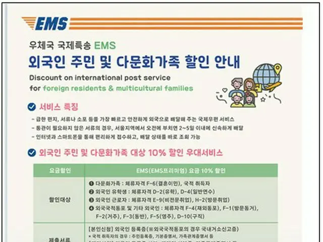 ソウル市　外国人住民のＥＭＳ料金を１割引きに＝韓国