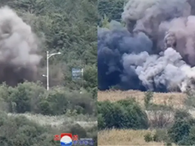 南北連結道路の爆破写真　北朝鮮が韓国軍映像を無断使用か