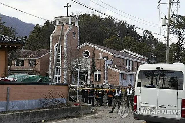 誤爆事故で被害を受けた教会の建物（写真共同取材団）＝６日、抱川（聯合ニュース）