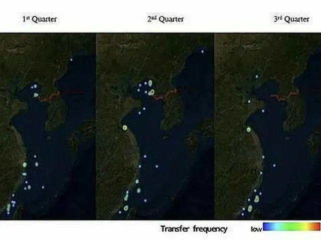 北朝鮮が洋上で資源などの積み荷を移し替える「瀬取り」の形跡がとらえられた地点（国連安保理の北朝鮮制裁委員会の専門家パネル報告書より）＝（聯合ニュース）≪転載・転用禁止≫